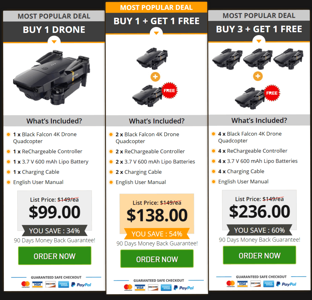 Black Falcon 4k Drone Package offer price