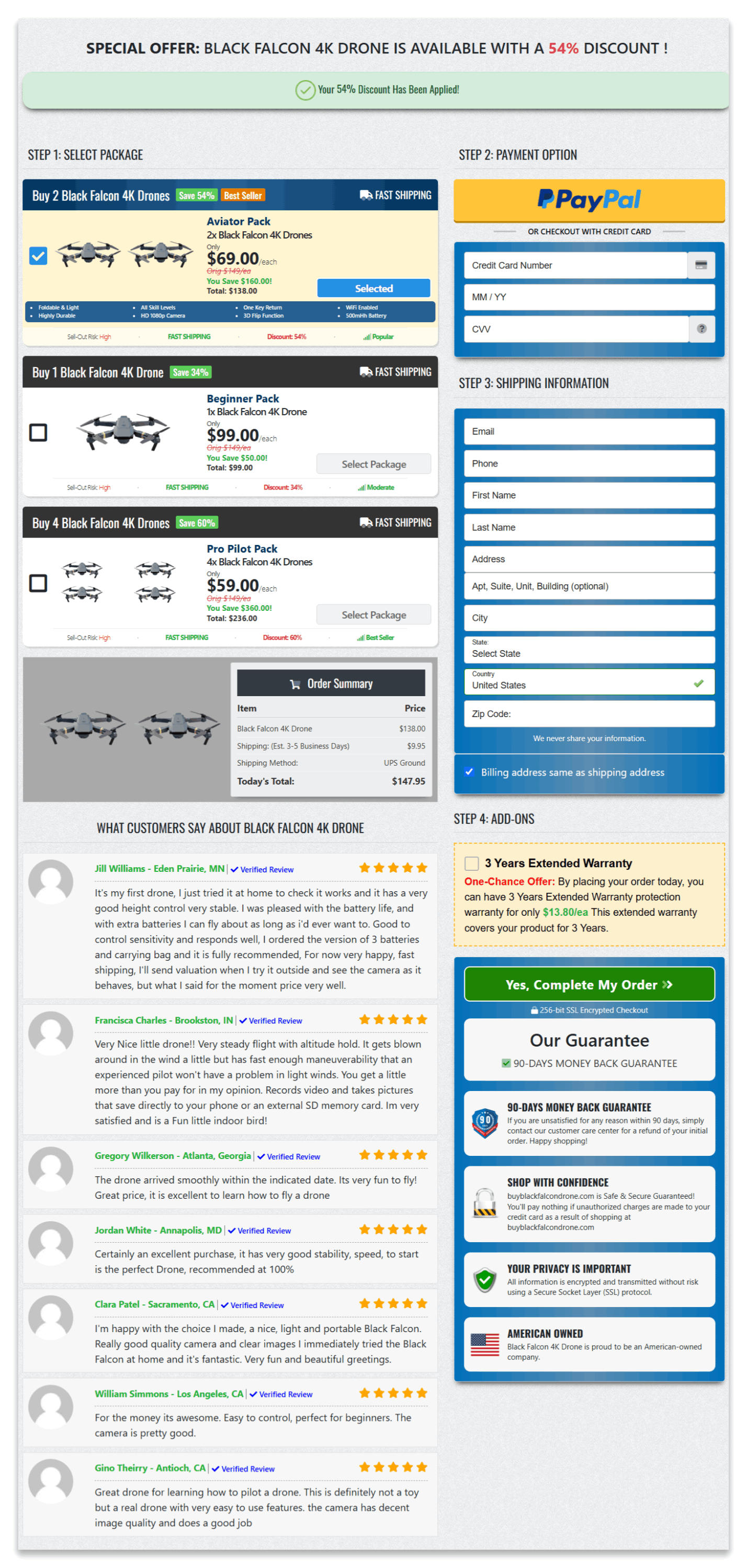 Black Falcon 4k Drone secure checkout page